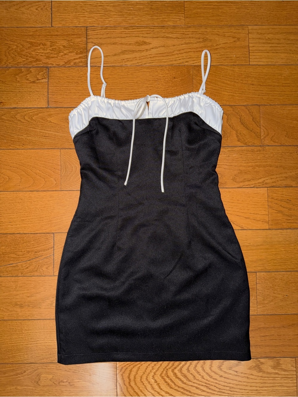 Lioness Black Mini Dress with White Ruched Bust